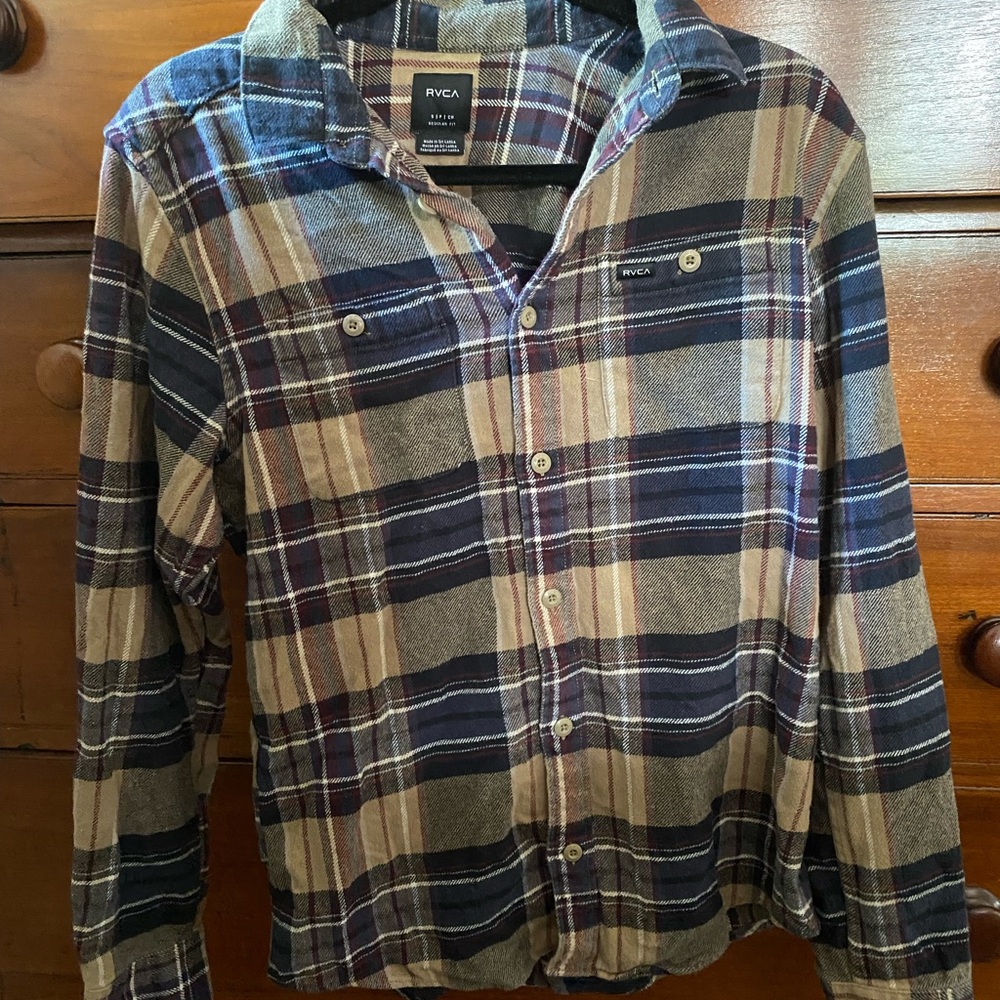 RVCA Casual Button Down Shirt Blue and Tan